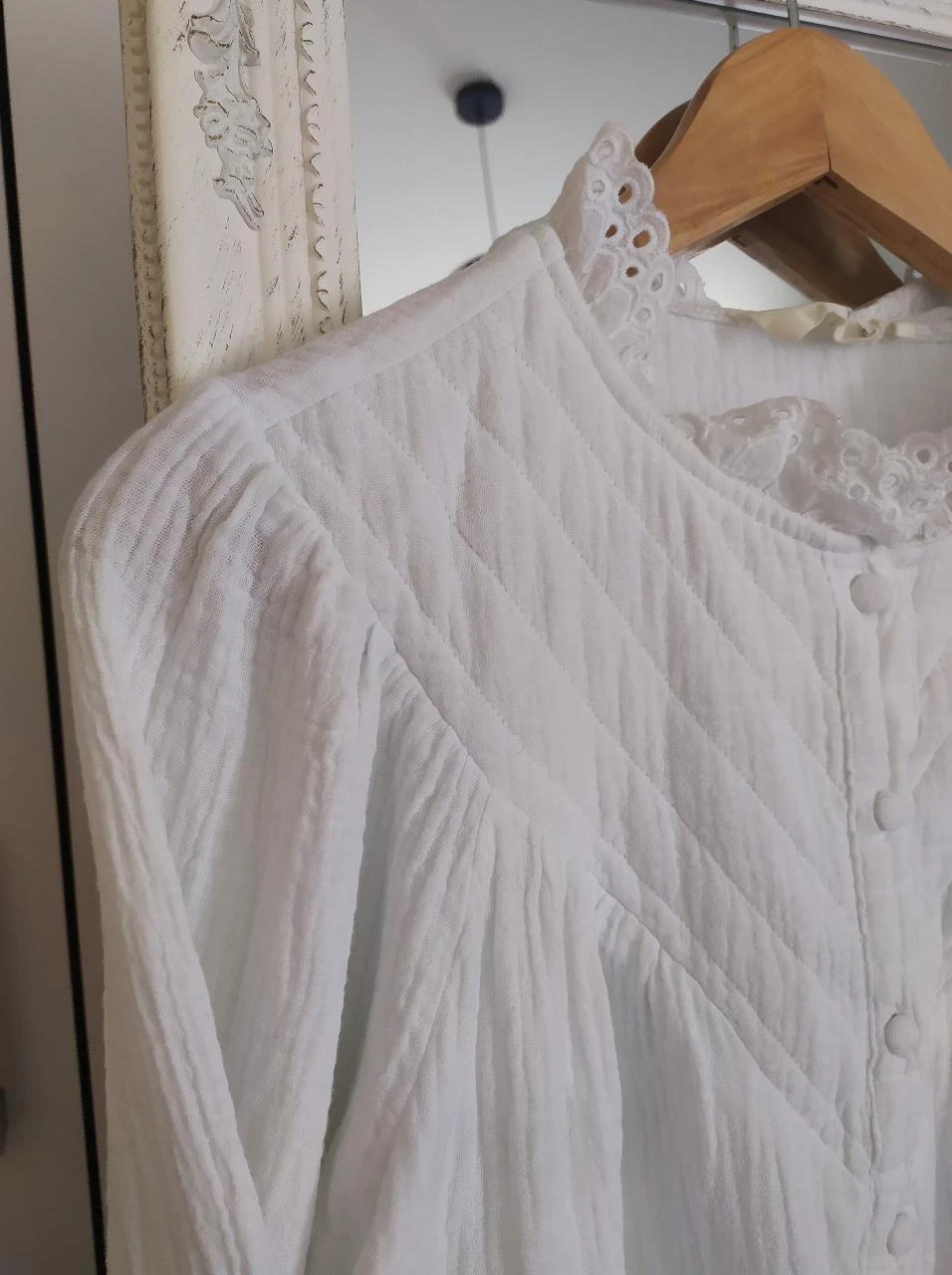 Blusa de Gaze de Crochê de Algodão Boho Cherry Paris Branca G – photo 7